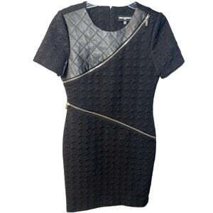 KARL LAGERFIELD Dress Womens Sz 8 Vegan Leather Zipper Ponte Edgy Whimsigoth